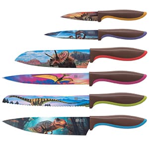 CHEF'S VISION Jurassic Knife Set - 6-Piece Stainless Steel Cutting Knives Set for Kitchen - Stunning Dinosaur Designs, Great Gift for Women or Men - Unique Kitchen Knife Set Gift