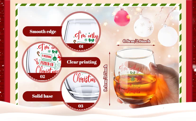 Funtery 6 Pcs Christmas wine Stemless Glass Funny Christmas Gift Set for Teacher Men Women Family Friend Coworker, Gift Ideal Birthday Wedding Party Supplies(Classic Style)