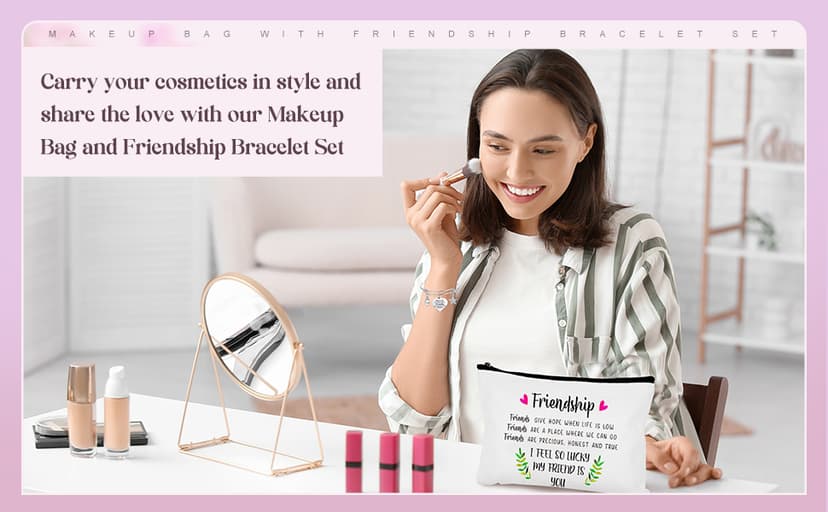 Kenning 12 Pieces Christmas Friends Gifts for Women Friendships Makeup Bag Adjustable Bangle Friendship Bracelet Long Distance Friendship Birthday Gifts for Graduation Family Sister(Classic)