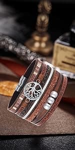 Inspirational Tree of Life Leather Bracelets for Women,Birthday Mothers Day Jewelry Gifts for Teen Girls