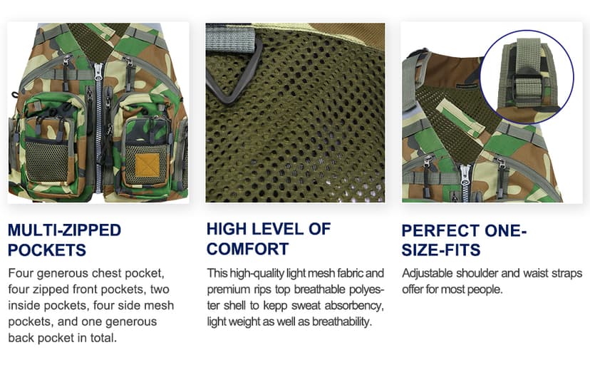 Obcursco Fly Fishing Vest for Men and Women with Breathable Mesh, Trout Fishing Gear, for Outdoors Stream Fishing