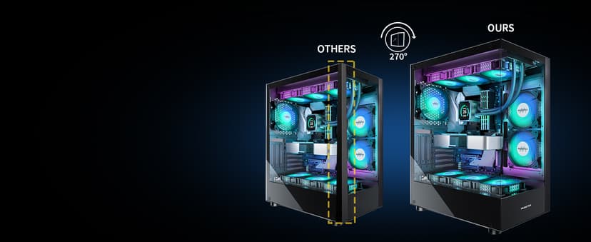 MUSETEX PC CASE ATX 6 PWM ARGB Fans Pre-Installed, Type-C Mid Tower Computer Case with Full-View Dual Tempered Glass, Gaming PC Case,Black(K2)