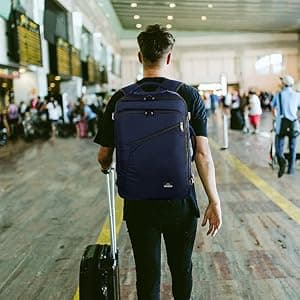 MATEIN Weekender Backpack, Large Capacity Travelling Suitcase Backpack with Strap for Clothes, Expandable Flight Approved Business Carry on Daypack for International Travel, Blue