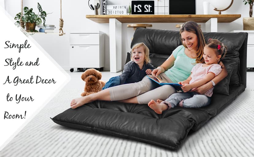 Giantex Convertible Sofa Bed, Floor Couch with 2 Pillows, PU Leather Loveseat Recliner, Folding Lazy Sleeper Sofa, 5 Position, Video Gaming Sofa Mattress for Reading Living Room Bedroom