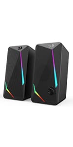 Redragon GS520 RGB Desktop Speakers, 2.0 Channel PC Computer Stereo Speaker with 6 Colorful LED Modes, Enhanced Sound and Easy-Access Volume Control, USB Powered w/ 3.5mm Cable