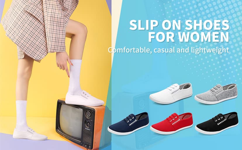 kufeiti Women's Canvas Slip On Shoes Sneakers for Women Fashion Comfortable White Black Elastic Sneakers for Women