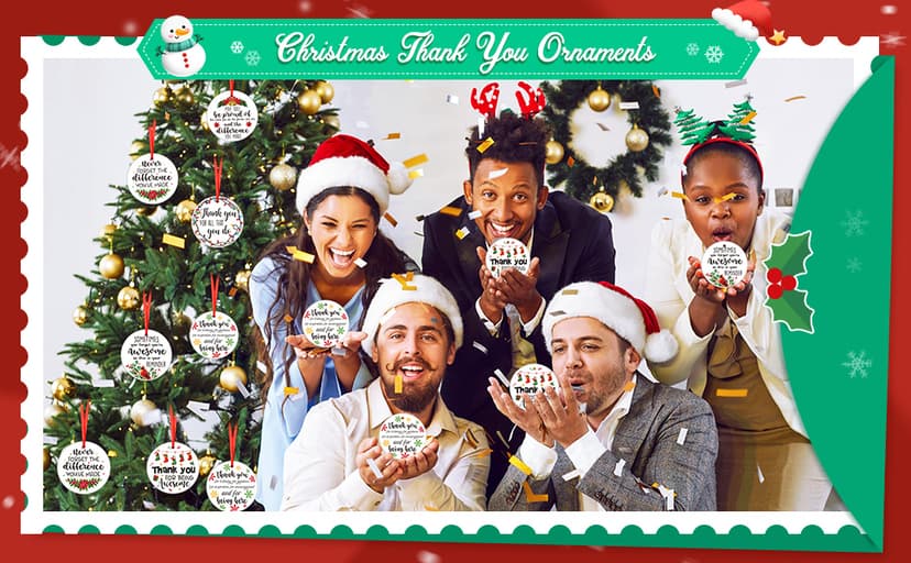 Barydat 12 Pcs Christmas Ornaments Employee Appreciation Gifts Bulk for Coworkers, Christmas Tree Ceramic Plaque Hanging Ornaments with Rope for Xmas Thanksgiving Teachers Nurses Gifts (Classic)