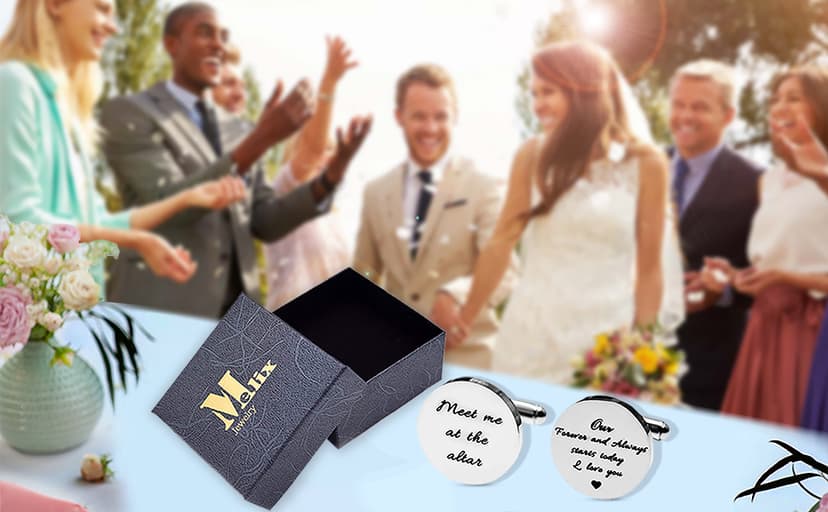 Melix Home Stainless Steel CuffLinks for Men Groom Meet Me at The Altar Wedding Gifts Cuff Links