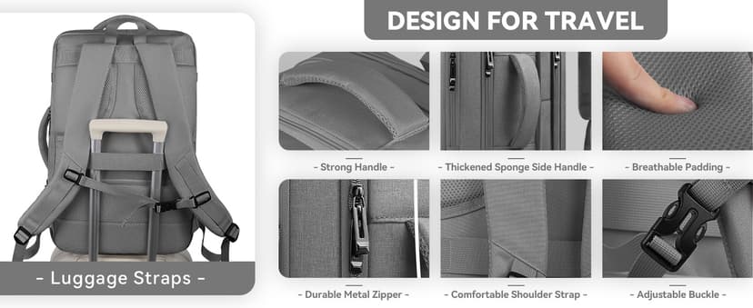 Carry On Backpack, 50L Extra Travel Laptop Backpack for Men Women, Big Bag Business Travel Essentials Gifts for men, 17 Inch Laptop Backpack Computer Bag Gifts for Him Men, Grey