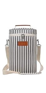 Tirrinia Insulated 2 Bottle Wine Gift Tote Bag - Wine Tumbler Glass Cooler Carrier for BYOB Restaurants, Wine Tasting, Travel, Park, Beach, Great Wine Lover Gift, Blue Stripe