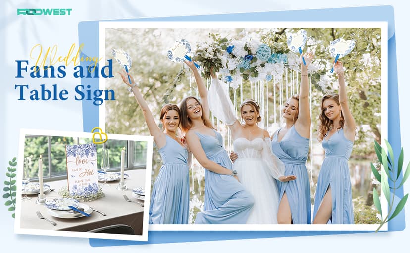 Roowest 101 Pcs Wedding Fans Gifts for Guests 100 Pcs Wedding Hand Plastic Fans and a Table Sign for Bridal Shower Party Favor Appreciation(Wood,Retro Lace)