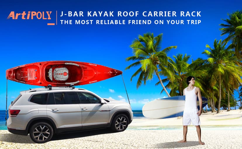 ARTIPOLY Kayak Roof Rack for 2 Kayaks, 4-in-1 Multifunction Bilateral Kayak & Canoe Car Racks J-Bar with Paddle Holder for Easy Mount Kayak/Surf/Ski/Canoe/SUP on SUV, Car and Truck Crossbar