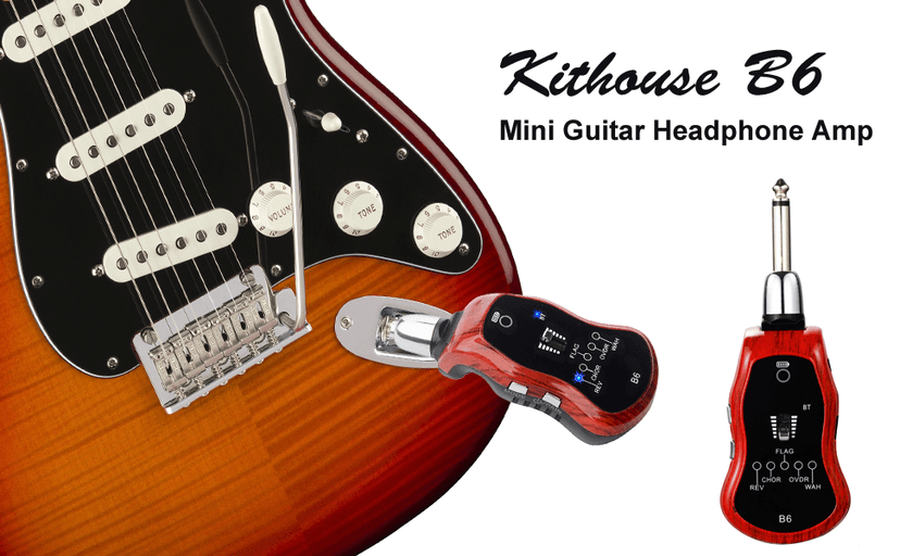 Kithouse B6 Guitar Headphone Amp Mini Plug Guitar Amplifier Bluetooth Rechargeable For Electric Travel Pocket Guitar With Reverb/Chorus/Flanger/Overdrive/Wow Wah 5 Effects(Mahogany Color)