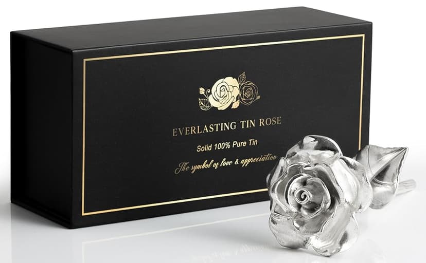 Tin Rose 10th Anniversary for Her Gift - Tin Gift 10 Year Wedding Anniversary for Wife Couples, Solid Pure Casted Everlasting Rose Tenth Decoration Aluminum for Him
