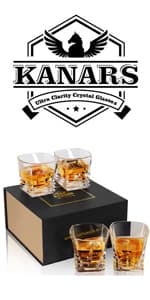 KANARS Old Fashioned Whiskey Glasses with Luxury Box - 10 Oz Rocks Barware For Scotch, Bourbon, Liquor and Cocktail Drinks - Set of 4 - Men Gift