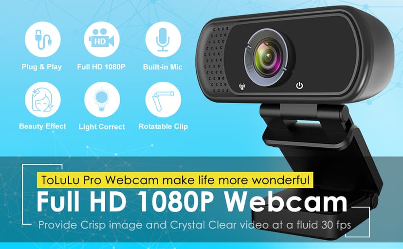 ToLuLu 1080P Webcam with Microphone, HD Webcam Web Camera with Tripod Stand, Widescreen USB Computer Camera, Streaming Mic Web cam for Online Calling/Conferencing,Facetime/YouTube Desktop Laptop PC