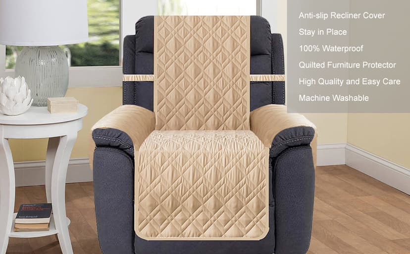 Ameritex Waterproof Nonslip Recliner Cover Stay in Place, Dog Chair Cover Furniture Protector, Ideal Recliner Slipcovers for Pets and Kids (Beige, 23")