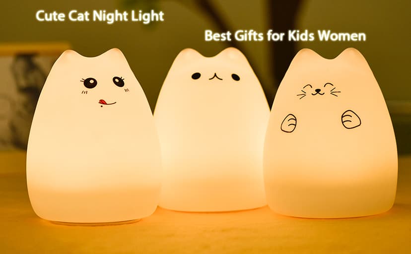 GoLine Cat Lamp, Cute Kitty Night Light, Gifts for Women Teen Girls Baby, Night Lights for Kids Bedroom, Cute Christmas Kitty Silicone Nightlights for Children Toddler.