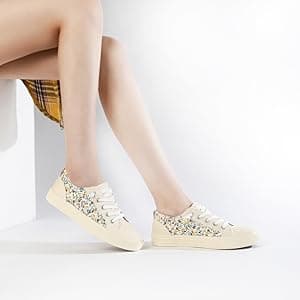 Obtaom Women's Play Fashion Sneaker White Color Washed and Leopard Canvas Slip on Shoes