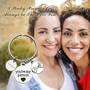 Jovivi 2pcs You Are My Person Pinky Promise Charm Pendant Keychain Jewelry Set - Valentines Day Best Friend Gift