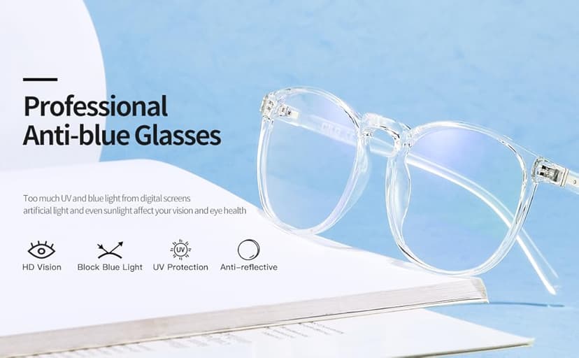 CNLO Blue Light Blocking Glasses,Computer Glasses,Anti Eyestrain, Lightweight Frame Eyeglasses,Men/Women… (Crystal)