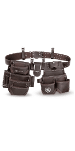 LAUTUS Oil Tanned Leather Tool Pouch Bag | Black | Carpenter, Construction, Framers, Handyman | 10 Pockets, 2 Hammer Holders | 100% Leather