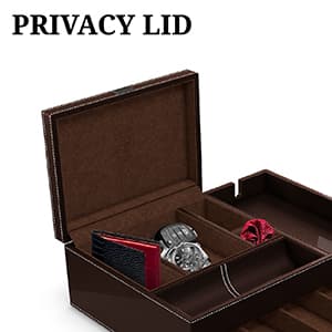 Mens Watch Box Leather Valet Tray - Bedside Table Organizer, Men's Jewelry Box, Watch Case for Men with Large Smartphone Charging Station - Jewelry Box for Men with Valet Box and Nightstand Organizer