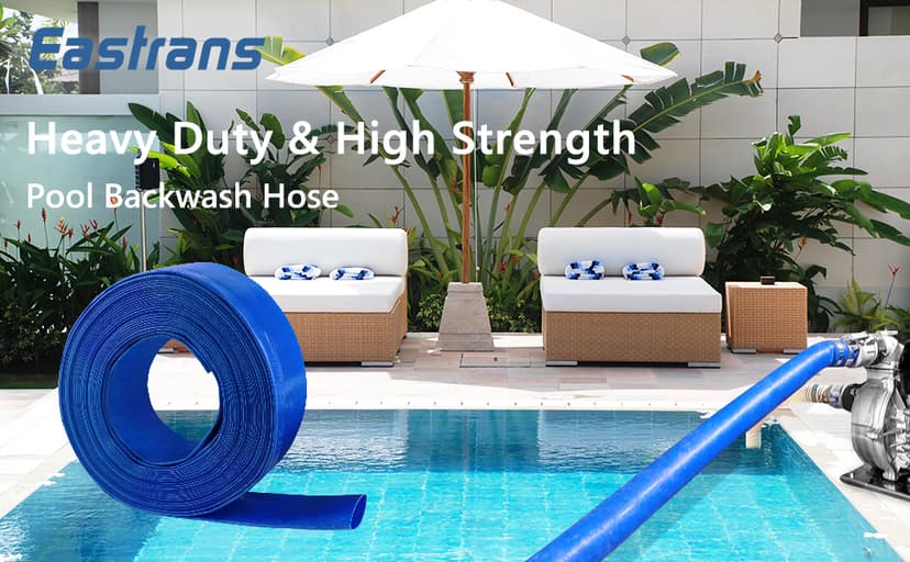 Eastrans 1 IN x 100 FT Heavy Duty Flat Discharge Hose, Weather & Burst Resistant, Best Hose for Inground Pools, Filter & Drain Hose