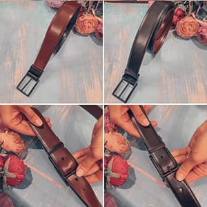 beltox fine Men's Dress Belt Leather Reversible 1.25" Wide Rotated Buckle Gift Box