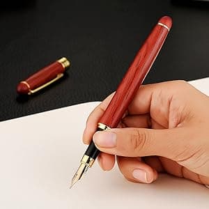 3 Pcs Wooden Pens Set with Gift Case/Best Writing Fountain Fancy Ballpoint Pen and Luxury Gel Pen with Ink Refills, Promotional Business Designer Pens