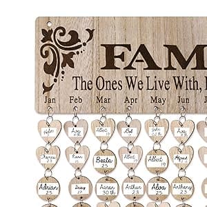 Gifts for Mom Grandma from Daughter, Unique Wooden Family Birthday Reminder Tracker Calendar Board Wall Hanging with 100 Tags, Best Gift Ideas for Christmas Birthday Mother's Day