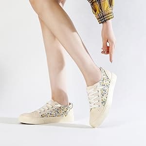 Obtaom Women's Play Fashion Sneaker White Color Washed and Leopard Canvas Slip on Shoes