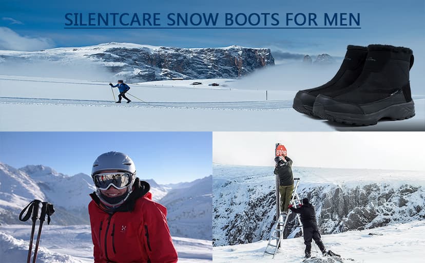 SILENTCARE Men's Warm Snow Boots, Fur Lined Waterproof Winter Shoes, Anti-Slip Lightweight Ankle Boot