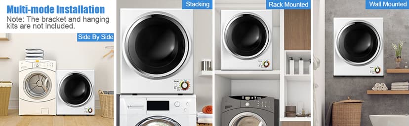 COSTWAY Compact Laundry Dryer, 110V Electric Portable Clothes Dryer with Stainless Steel Tub, Control Panel Downside Easy Control for 4 Automatic Drying Mode, White