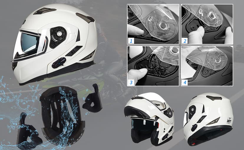 ILM Bluetooth Integrated Modular Flip up Full Face Motorcycle Helmet Sun Shield Mp3 Intercom Model 953/953 PRO