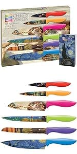 CHEF'S VISION Jurassic Knife Set - 6-Piece Stainless Steel Cutting Knives Set for Kitchen - Stunning Dinosaur Designs, Great Gift for Women or Men - Unique Kitchen Knife Set Gift