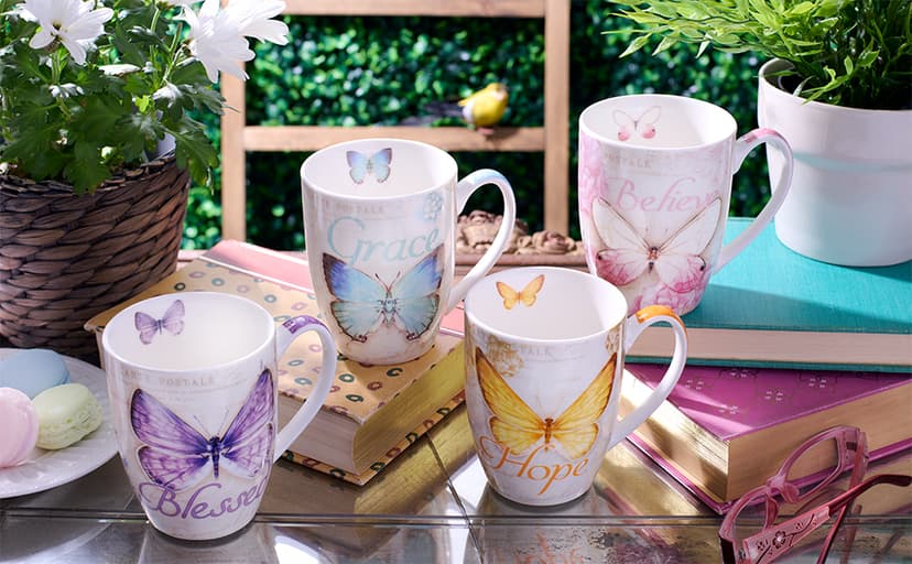 Christian Art Gifts Botanic Purple Butterfly Ceramic Coffee Mug Inspirational Coffee Cup for Women & Men 12 oz. Lead-free Microwave and Dishwasher Safe Coffee Mug with Bible Verse: Blessed - Jer. 17:7