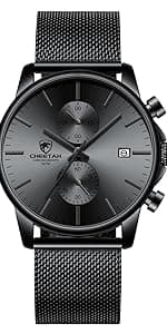 GOLDEN HOUR Fashion Business Mens Watches with Stainless Steel Waterproof Chronograph Quartz Watch for Men, Auto Date