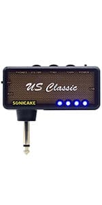 SONICAKE Guitar Headphone Amp Mini Guitar Headphone Amplifier US Classic Rechargeable Plug-in Pocket Bedroom Overdrive Reverb Effects