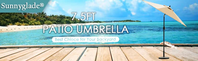 Sunnyglade 7.5' Patio Umbrella Outdoor Table Market Umbrella with Push Button Tilt/Crank, 6 Ribs (Tan)