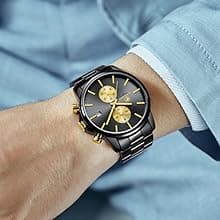 GOLDEN HOUR Fashion Business Mens Watches with Stainless Steel Waterproof Chronograph Quartz Watch for Men, Auto Date