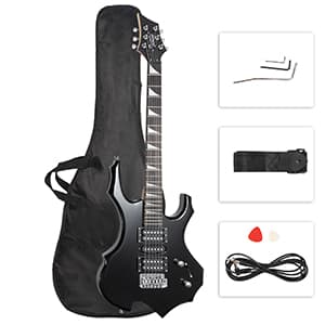 Glarry Cool Burning Fire Style Electric Guitar Christmas gift for Beginner Guitar Lover with Accessories Pack (Black)
