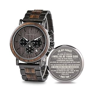 2win Engraved Wooden Watch for Boyfriend My Man Fiancé Husband Customized Personalized Wood Watches for Men Birthday Anniversary Personalized Watch