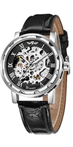 GLEIM Gute Mens Watches, Mechanical Skeleton Automatic Self-Winding Steampunk Watch for Men, Casual Clock Brown Leather Wrist Watch
