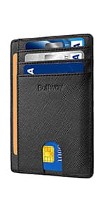 Buffway Slim Minimalist Front Pocket RFID Blocking Leather Wallets for Men and Women - Carbon Fiber Black