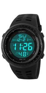 SNE Digital Watch Sports Waterproof Military Back Light Small Watch for Men Black 1426