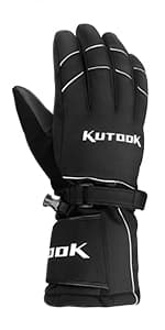 KUTOOK Ski Mittens with HIPORA Waterproof Membrane Goat Leather Gloves for Skiing Outdoor