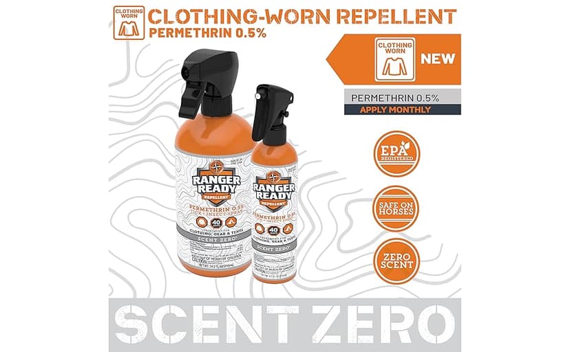 Ranger Ready Repellents 0.5% Permethrin Spray for Clothes and Outdoor Gear - Permethrin Insect & Tick Repellent - Scent Zero, 8 Fl Oz.
