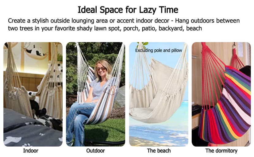 Hommtina Hammock Chair Hanging Rope Swing, Max 300 Lbs Hanging Chair with Pocket & Durability Perfect for Outdoor, Home, Bedroom, Patio, Yard (Pillows NOT Included,Dark Gray)