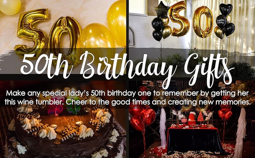 NewEleven 50th Birthday Gifts For Women, Her - 1975 50th Birthday Decorations - Gift For Women Turning 50-50 Year Old Gifts For Her, Mom, Wife, Friends - 12 Oz Wine Tumbler